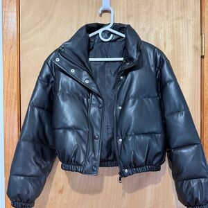 Black Cropped Puffer Jacket - Women